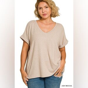 🆕 Zenana SOFT MELANGE HACCI V-NECK TEE